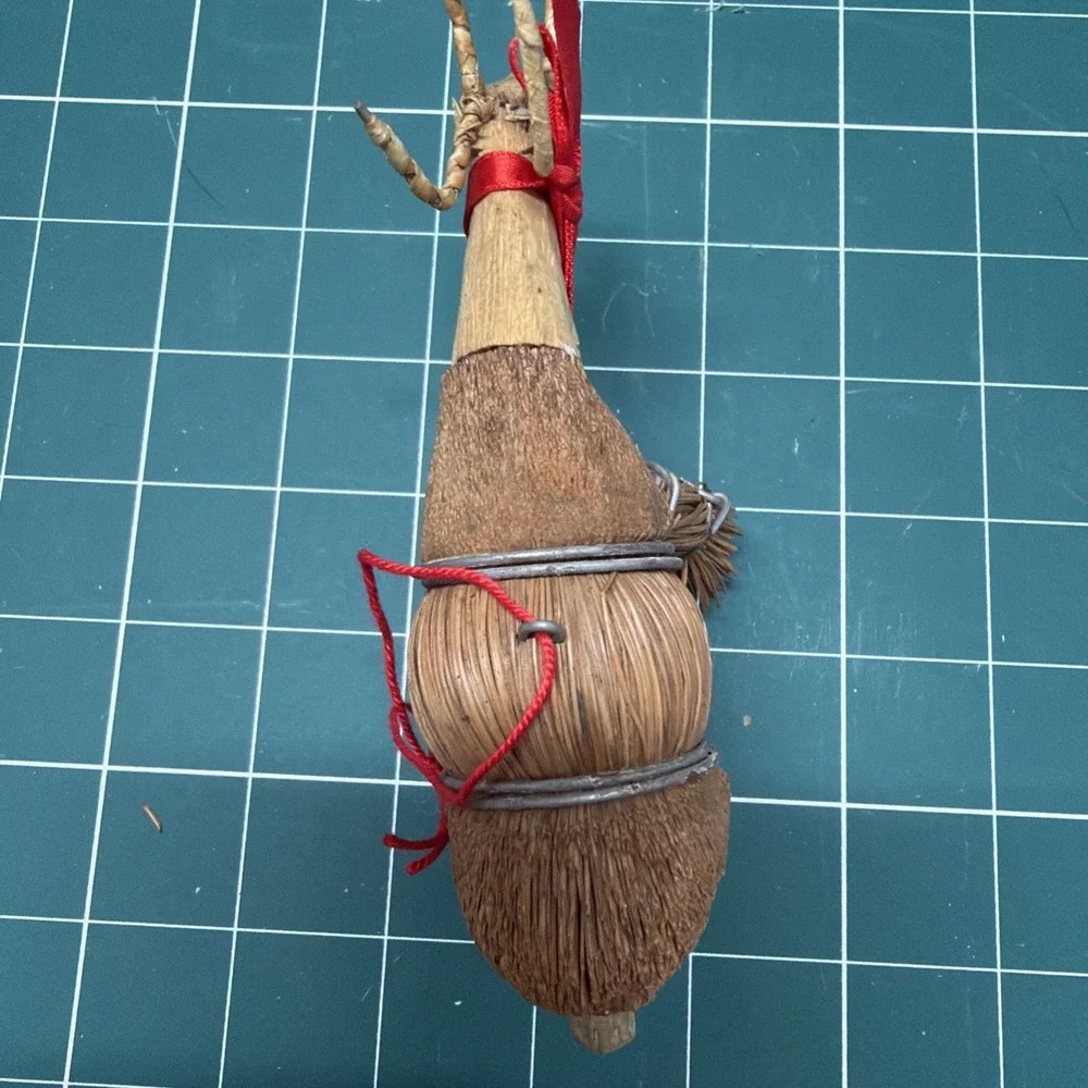 Vintage Handmade Deer Christmas Ornament Wood Wicker‎ Straw Holiday Decor